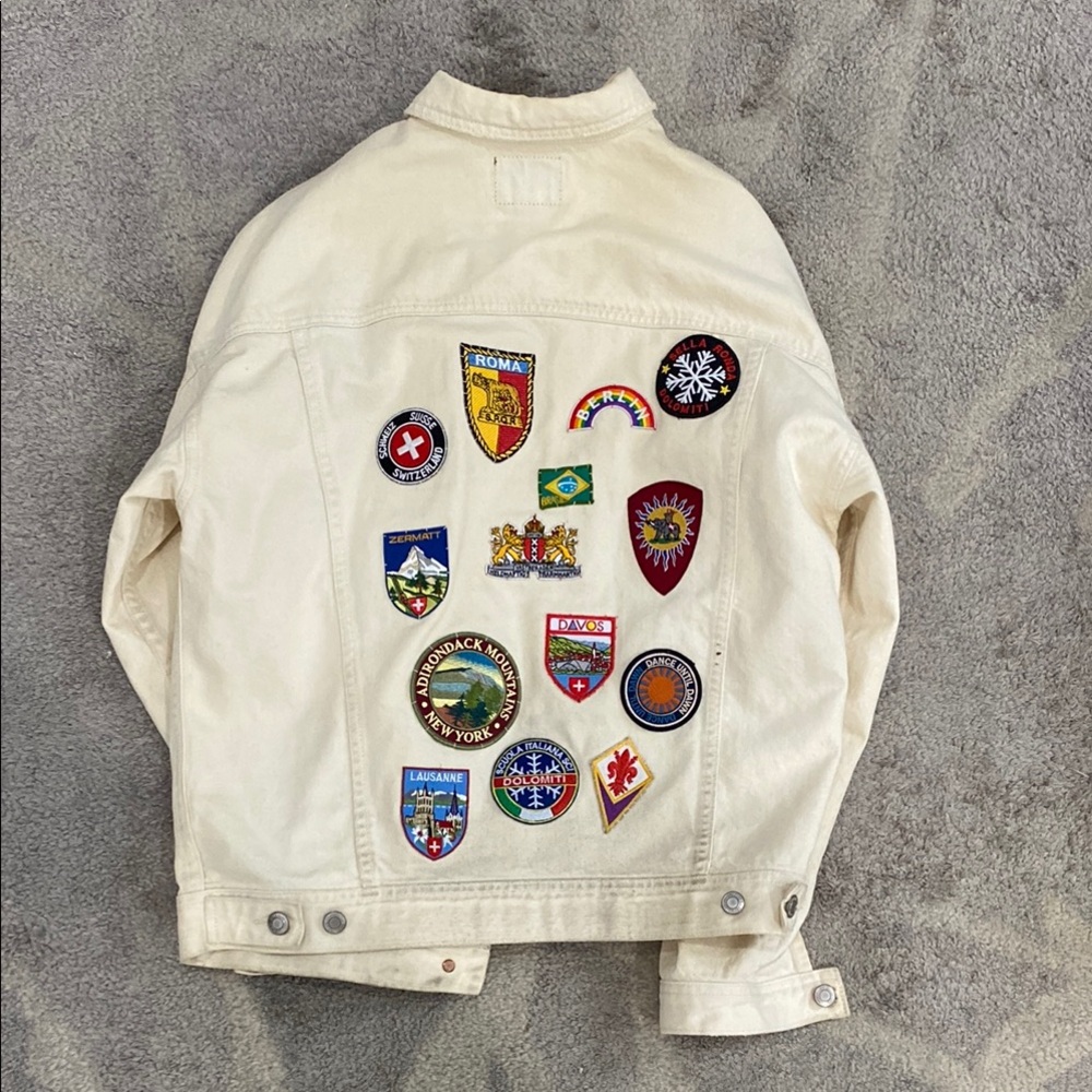 Vintage Unique Beige Jacket with Colorful Patches